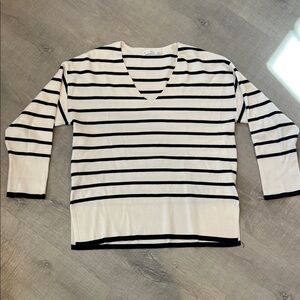 Mango Black and Cream Stipe Fine Knit Sweater